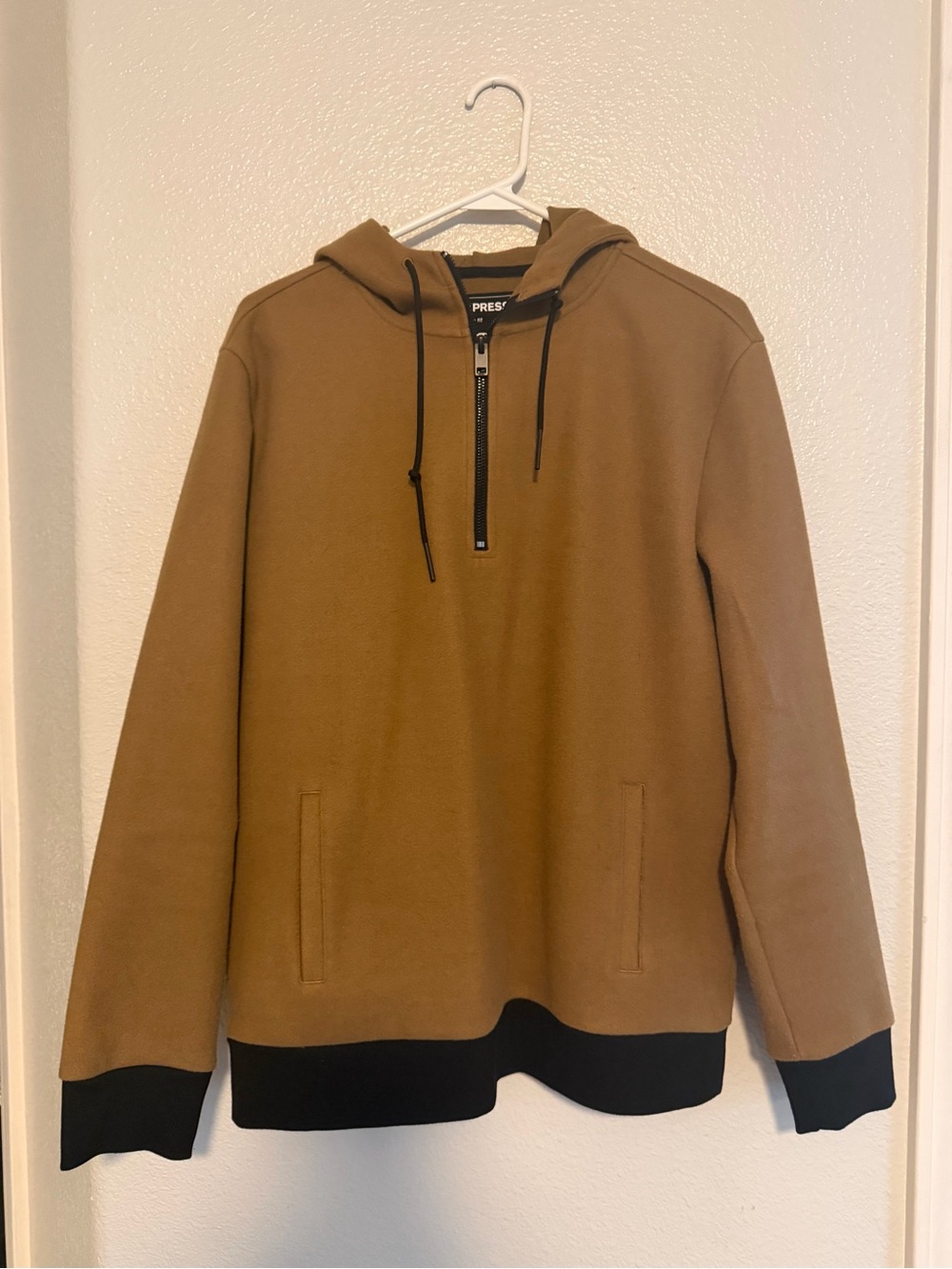 Express Men’s Brown Zip-Up Hoodie with Black Trim